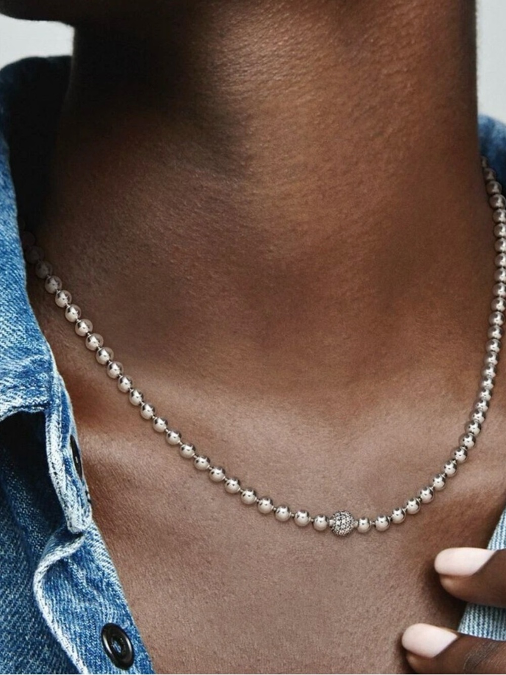 Pandora Silver Bead Necklace with Pavé #398565C01